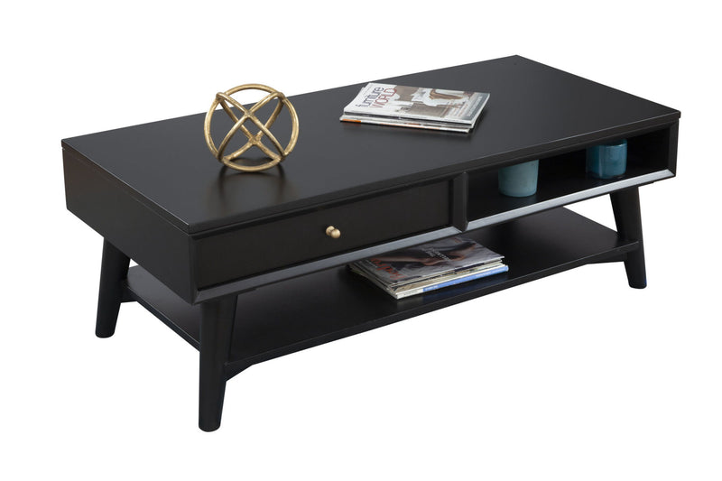 Solid And Manufactured Wood Coffee Table With Drawer - Black