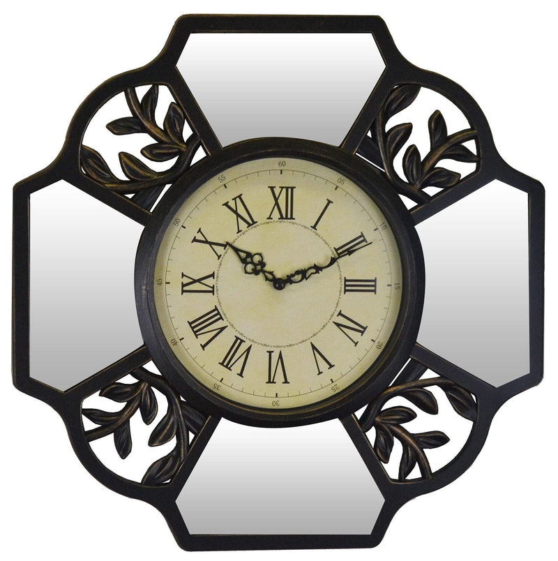 Heavy Duty Plastic Silent Analog Ornate Hexagon Wall Clock - Black / Silver