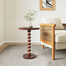 Load image into Gallery viewer, Modern Mango Wood Round End Table With Gold Accents, Solid Wood - Honey
