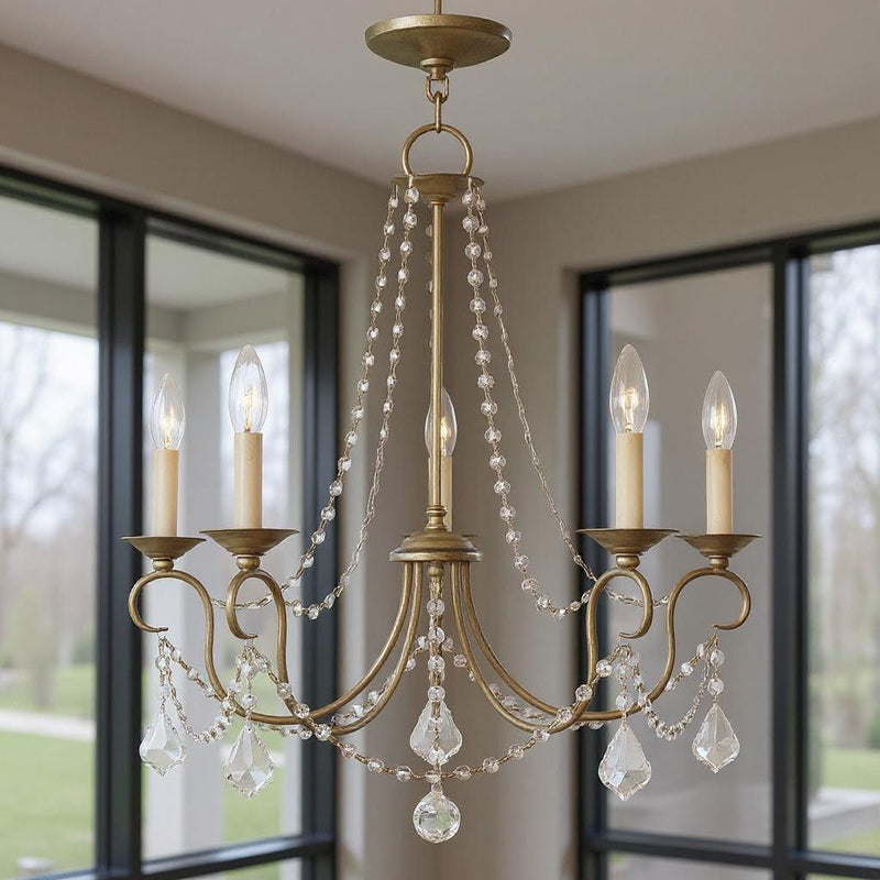 23" Five Light Dimmable Chandelier With Shades - Silver