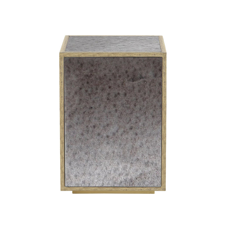 Mirrored Glass Block End Table - Silver / Gold