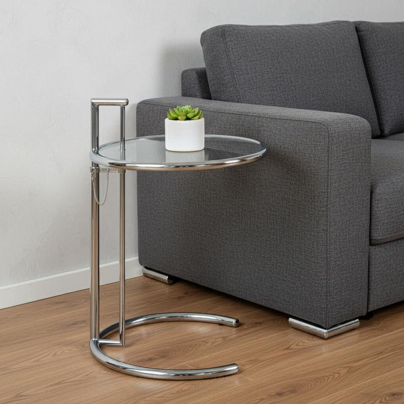Glass And Metal Height Adjustable Round End Table - Clear / Silver