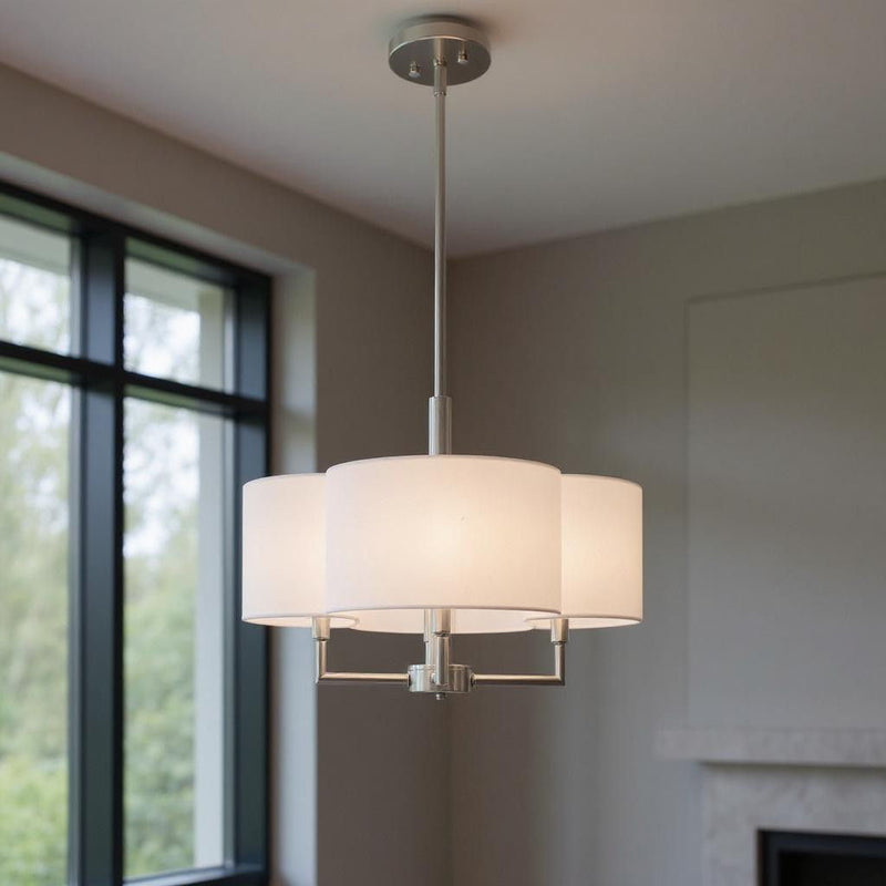 17" Four Light Dimmable Chandelier With Shades - Nickel
