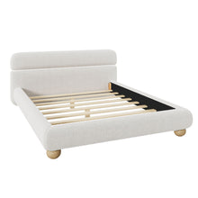 Load image into Gallery viewer, Queen Size Contemporary Low Profile Upholstered Bed With Teddy Fleece Boucle Fabric And Solid Round Legs - White
