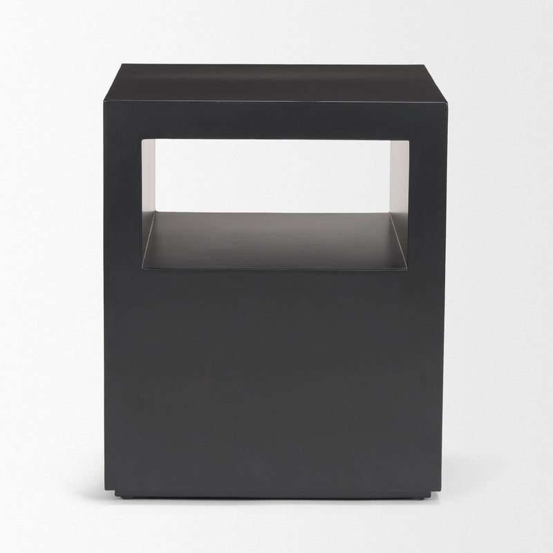 Square Block End Table With Two Shelves - Black