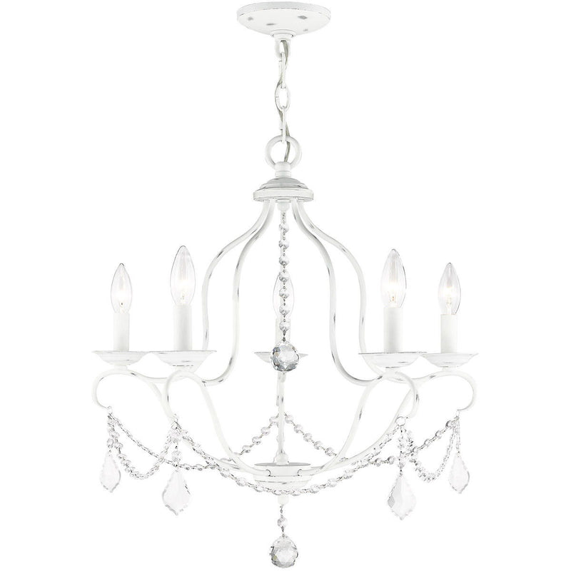 24" Five Light Dimmable Chandelier With Shades - Antiqued White