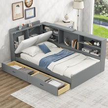Load image into Gallery viewer, Platform Bed With Storage Headboard, Shelves And 2 Drawers
