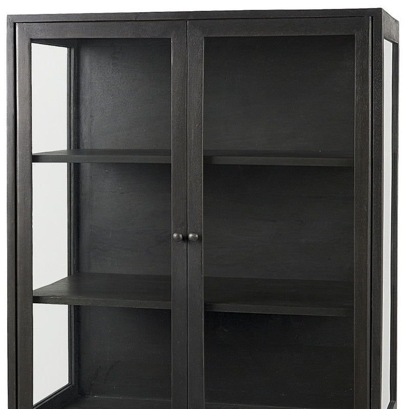 36" Solid Wood And Metal Display Cabinet With Two Doors - Black
