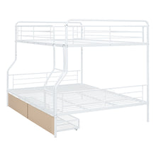 Load image into Gallery viewer, Full XL Over Queen Metal Bunk Bed with 2 Drawers, White
