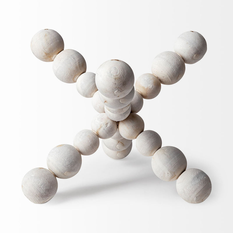 Beaded Wooden Decorative Jack Tabletop Sculpture - Off White