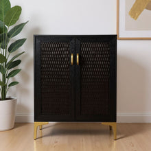 Load image into Gallery viewer, Modern Rustic And Faux Rattan Bar Cabinet - Black
