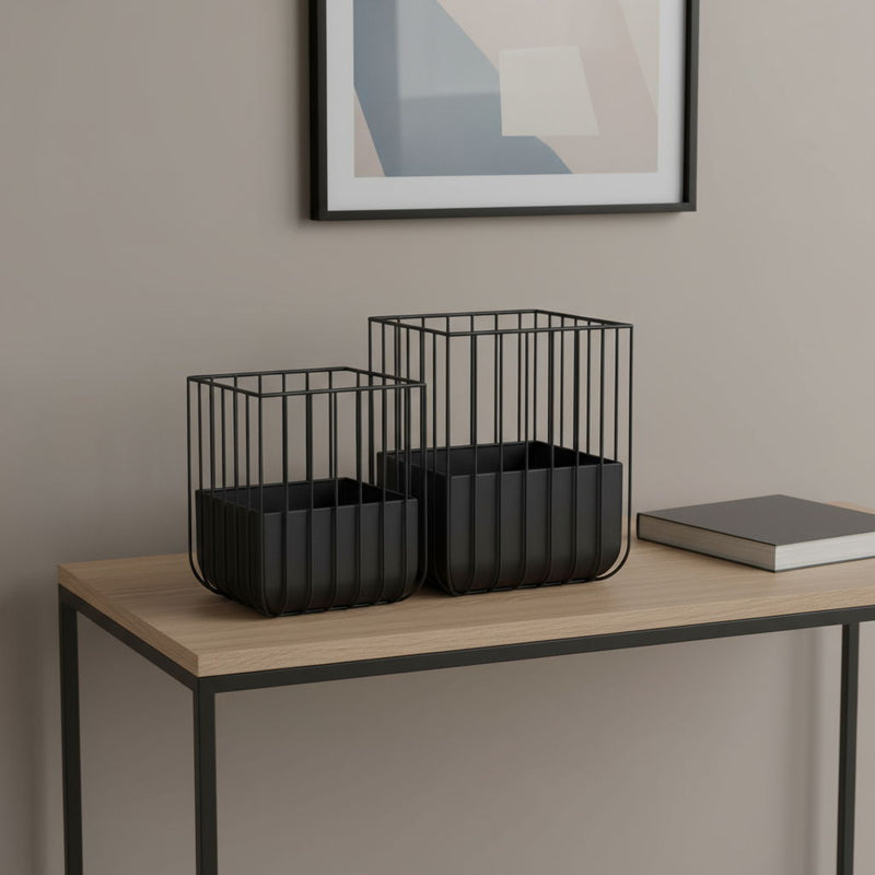 Wire Cage Square Pot Planters (Set of 2) - Black