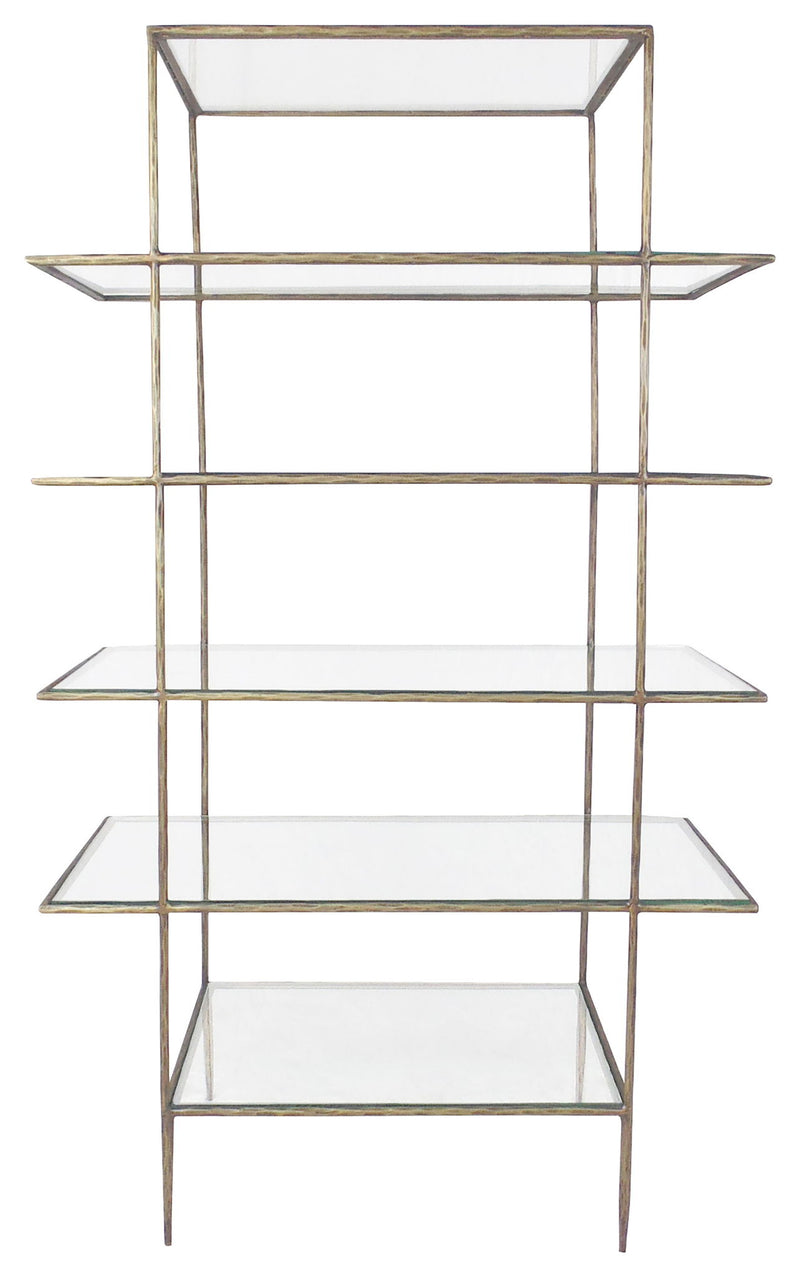 Five Tier Etagere Bookcase - Antiqued Gold / Clear