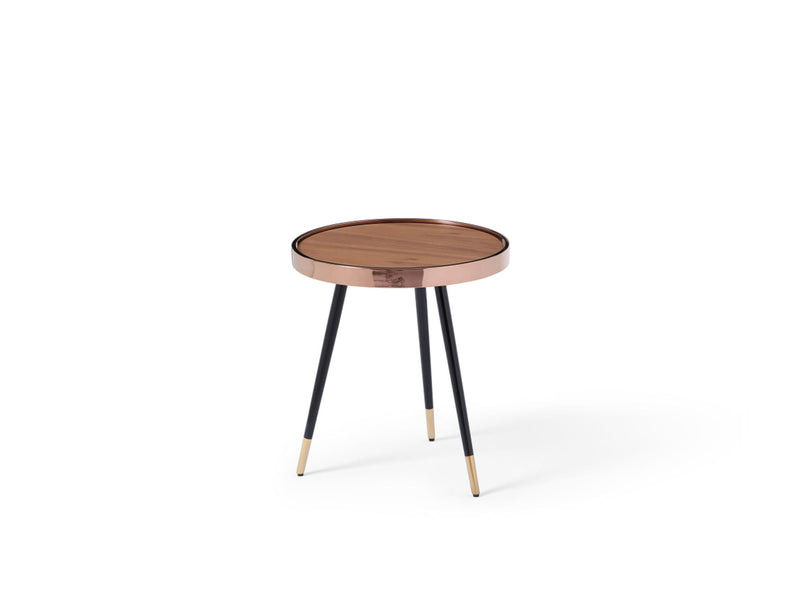 Wood Stainless Steel Round End Table (719956) - Walnut / Black / Rose