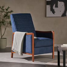 Load image into Gallery viewer, Mid Century Modern Fabric Channel Stitch Wood Pushback Recliner
