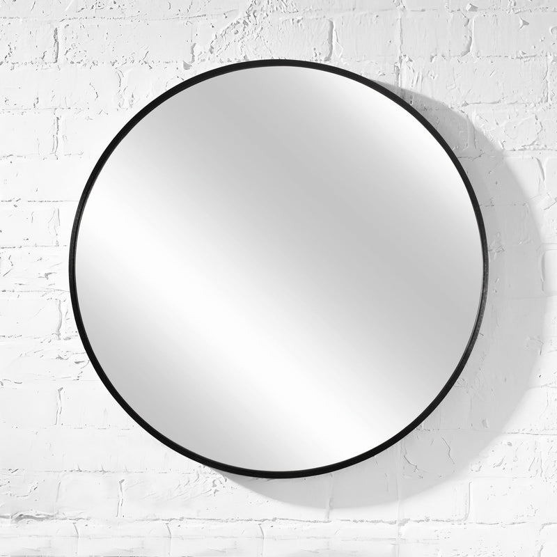 24" Round Framed Accent Mirror - Black