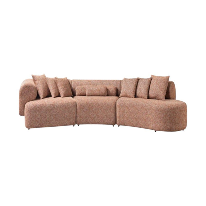 Boucle Modular Curved Three Piece Sectional With Toss Pillows - Orange