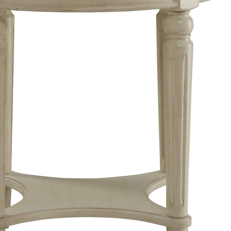 Solid Wood Oval End Table With Shelf - Off White