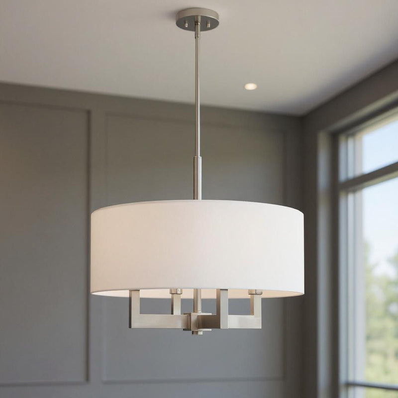 22'' Four Light Dimmable Chandelier With Shades - Nickel