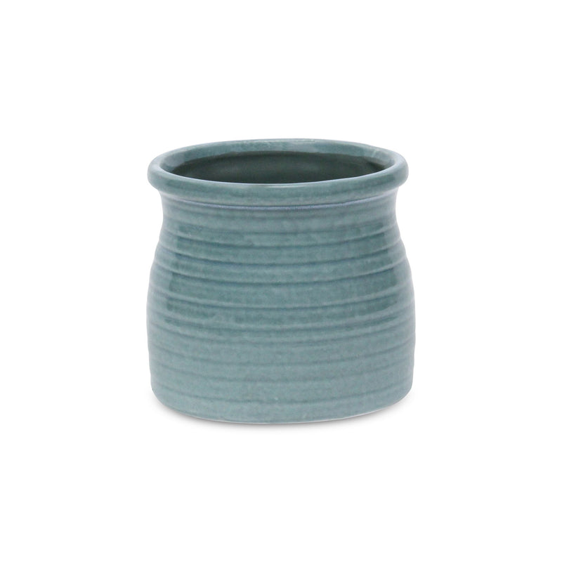 Striped Round Pot Planter (487412) - Celadon