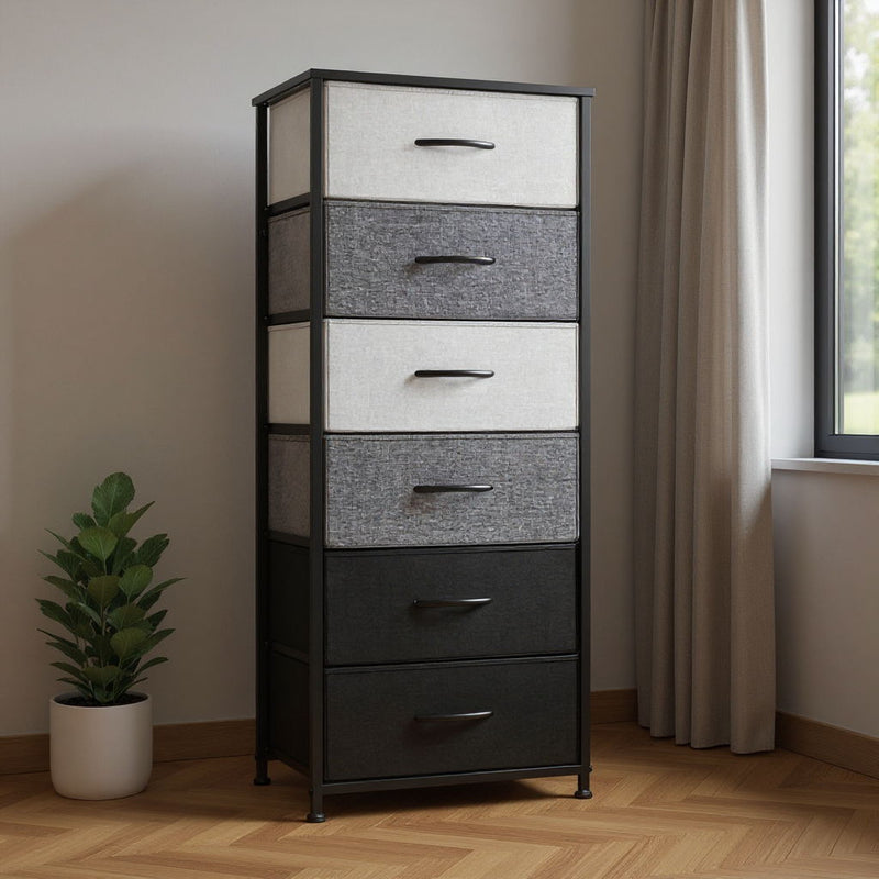 Steel And Fabric Six Drawer Chest - Gray / Black