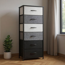 Load image into Gallery viewer, Steel And Fabric Six Drawer Chest - Gray / Black
