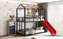 Load image into Gallery viewer, Twin Over Twin Metal Bunk Bed ,Metal Housebed With Slide,Three Colors Available.(Black with Red Slide)(OLD SKU :LP000095AAJ)
