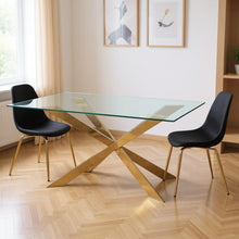 Load image into Gallery viewer, 87" Glass And Metal Cross Leg Base Dining Table - Clear / Gold
