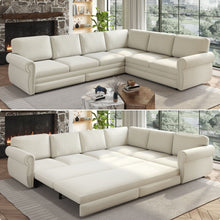 Load image into Gallery viewer, L-Shaped Sofa Couch With Pull Out Bed With Nailhead Trim &amp; Rolled Arm
