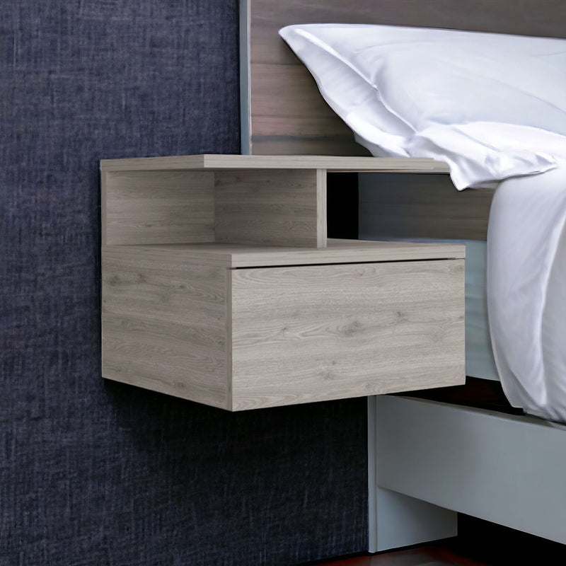 12" One Drawer Faux Wood Floating Nightstand - Gray