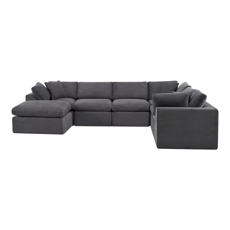 Corduroy Modular Sofa Chaise With Ottoman Toss Pillows (725208) - Dark Gray