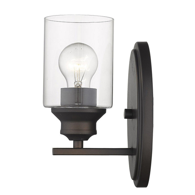 One Light Wall Light With Clear Glass Shade - Bronze