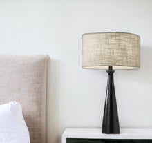 Load image into Gallery viewer, Metal Geo Triangle Table Lamp With Beige Drum Shade - Black
