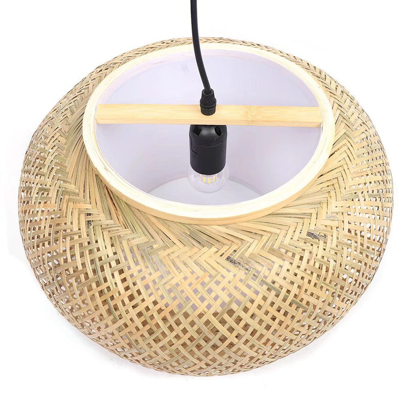 Bamboo Rattan Oval Open Weave Hanging Ceiling Light - Natural