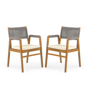 Outdoor Acacia Wood Dining Armchair With Cushion (Set of 2)