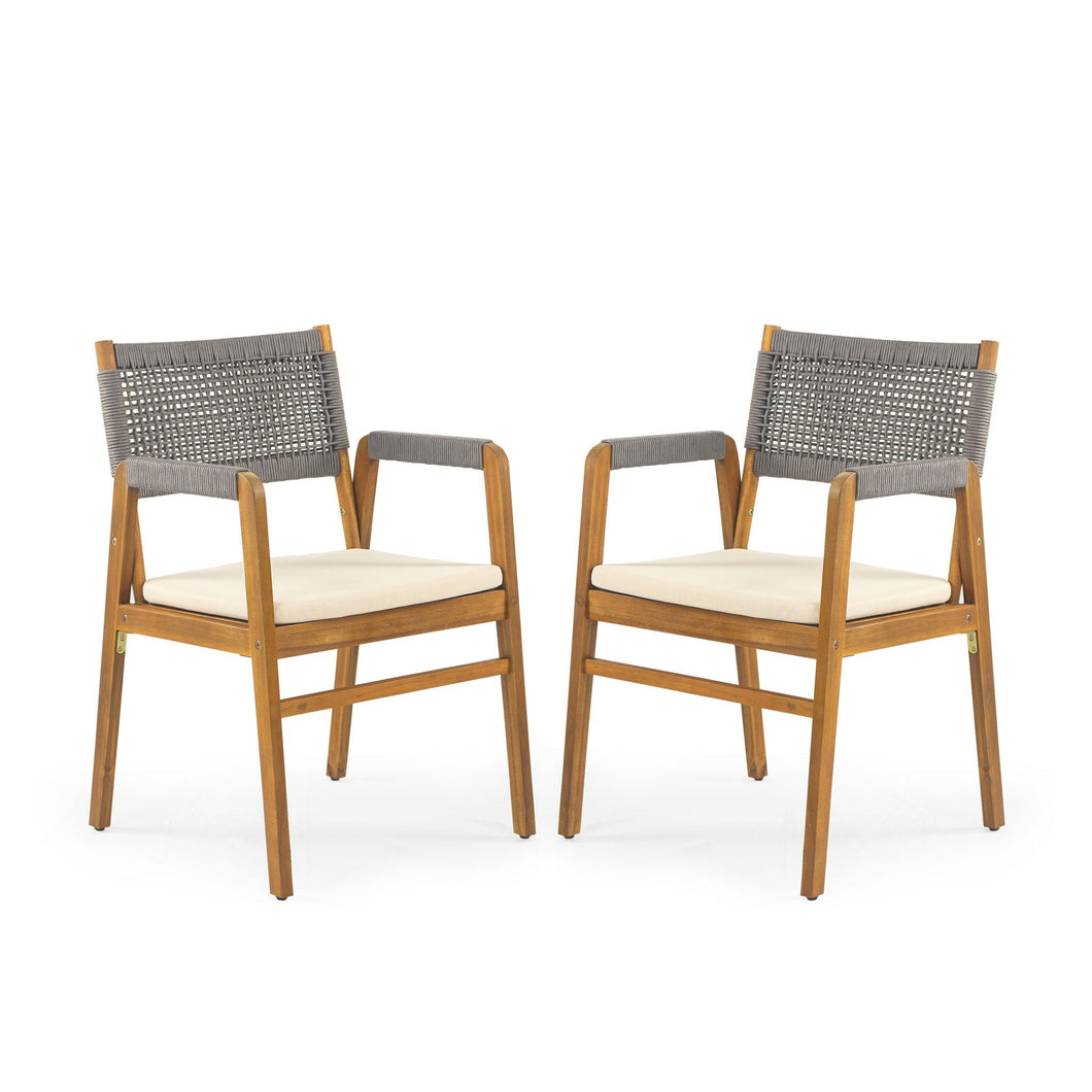 Outdoor Acacia Wood Dining Armchair With Cushion (Set of 2)