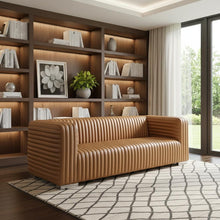 Load image into Gallery viewer, Leather And Solid Wood Sofa - Brown
