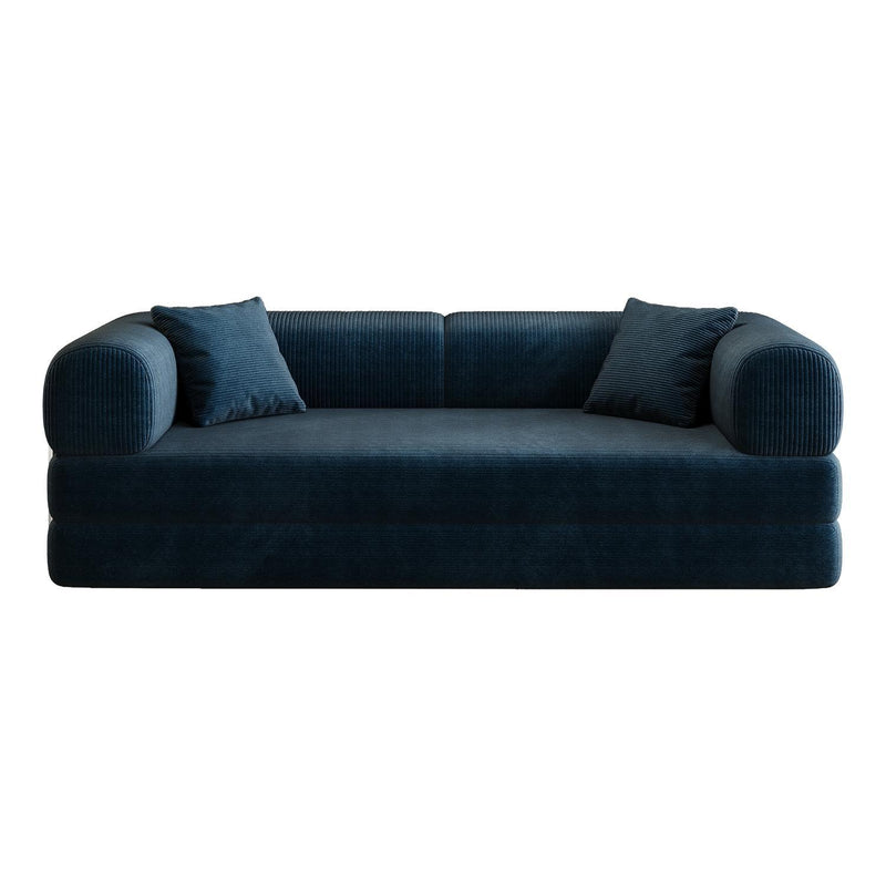 Corduroy Convertible Futon Sleeper Sofa With Toss Pillows - Blue