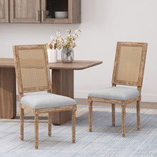 Load image into Gallery viewer, French Country Dining Chair With Rectangular Cane Backrest And Smooth Upholstered Seating
