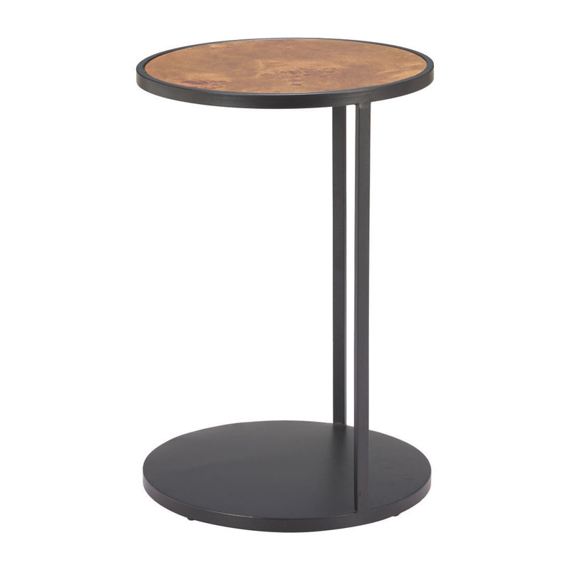 25" Wood And Iron Round Pedestal End Table - Brown And Black