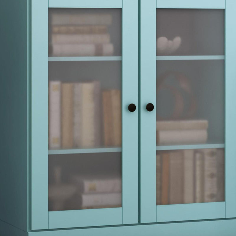 Solid Wood Adjustable Three Tier Library Bookcase With Two Doors - Aqua