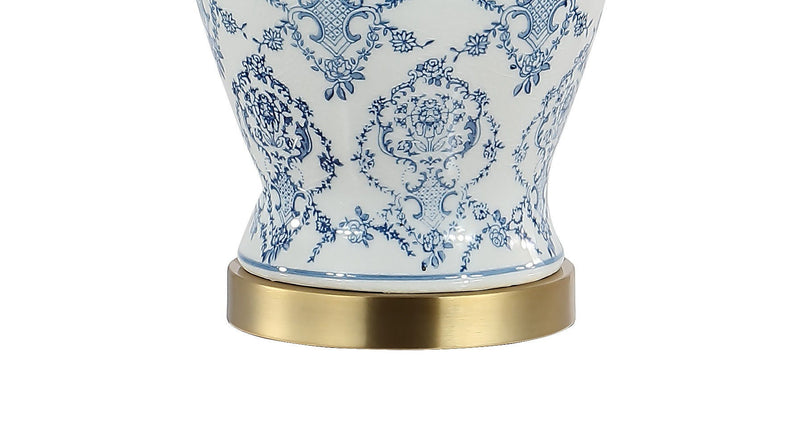 22" Urn Table Lamp With Empire Shade - White / Blue / Gold