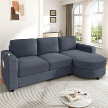 Load image into Gallery viewer, Modern L-Shaped Sectional Sofa With Curved Chaise, USB Ports, And Side Storage Pockets

