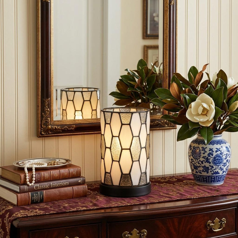 Abstract Tiffany Lamp With Cylinder Shade - Bronze