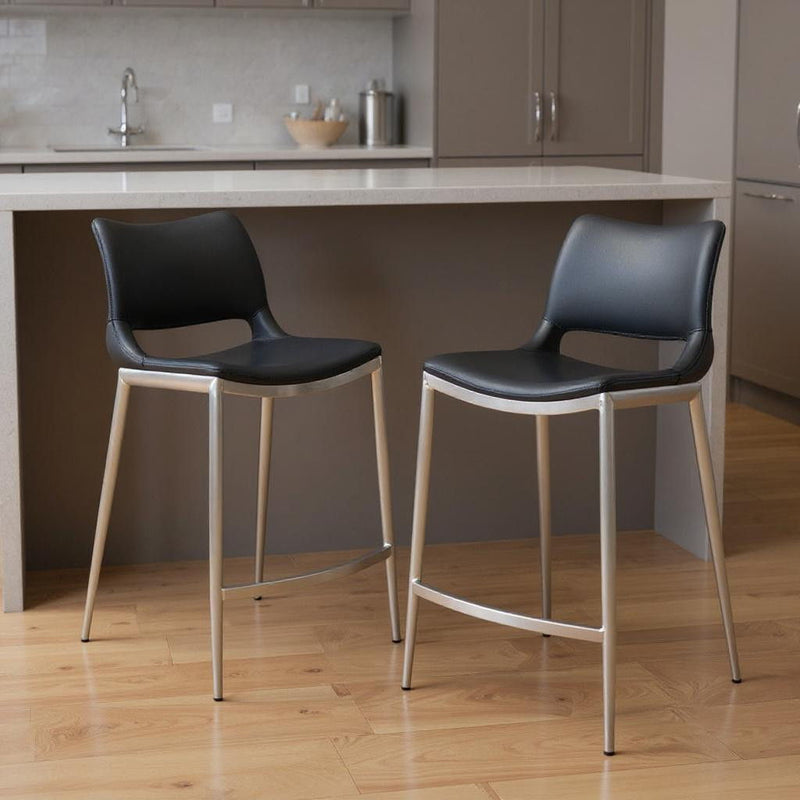 25" Steel Low Back Counter Height Bar Chairs (Set of 2) - Black And Silver