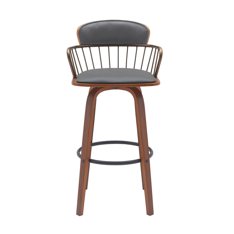 Faux Leather Swivel Low Back Bar Height Bar Chair - Gray And Wood Brown
