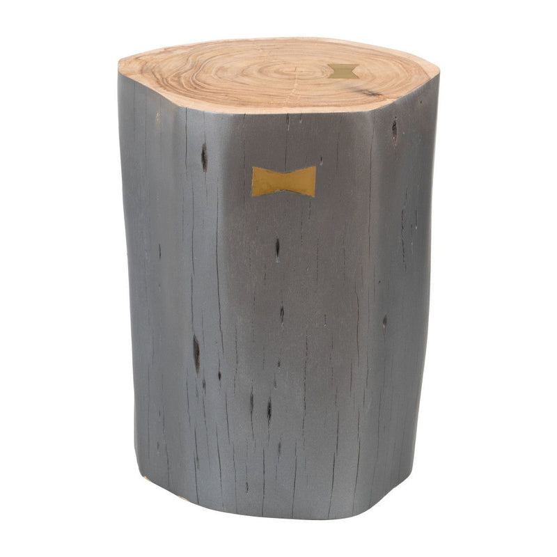 Solid Wood Round Drum End Table - Gray