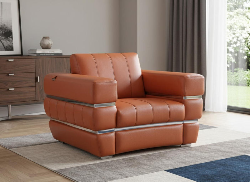 Stripe Top Grade Italian Leather Chair - Terra Cotta