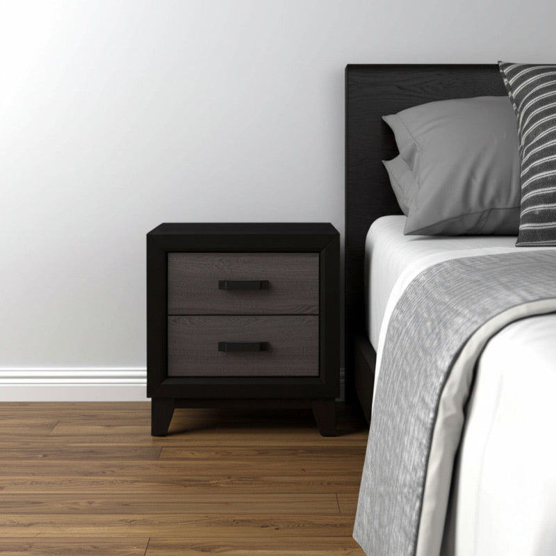 22" Wood Two Drawer Nightstand - Black / Gray