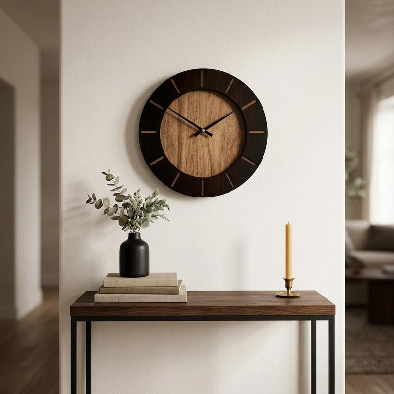 Silent Analog Round Wall Clock (691650) - Brown